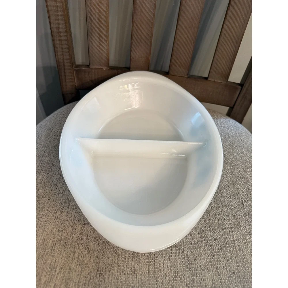 Vintage Glasbake Blue Floral Milk Glass Divided Oval Casserole Dish J-2352 USA